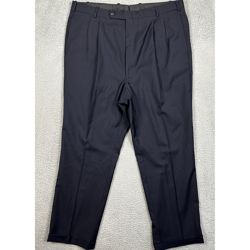 Royal Classic Mens 40X32 Pants Dress Navy Blue Pleated Office Pockets Authentic